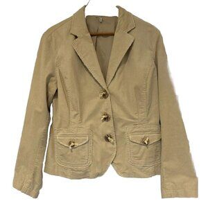 Tyler Boe Womens Jacket Blazer‎ 14 Beige Three Button Corduroy Casual Frayed Hem